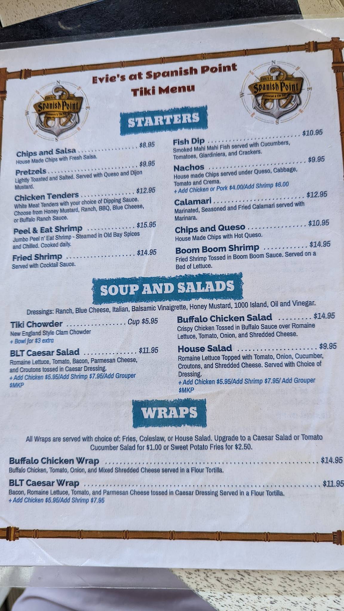 Menu at Evie's at Spanish Point - The Tiki pub & bar, Osprey