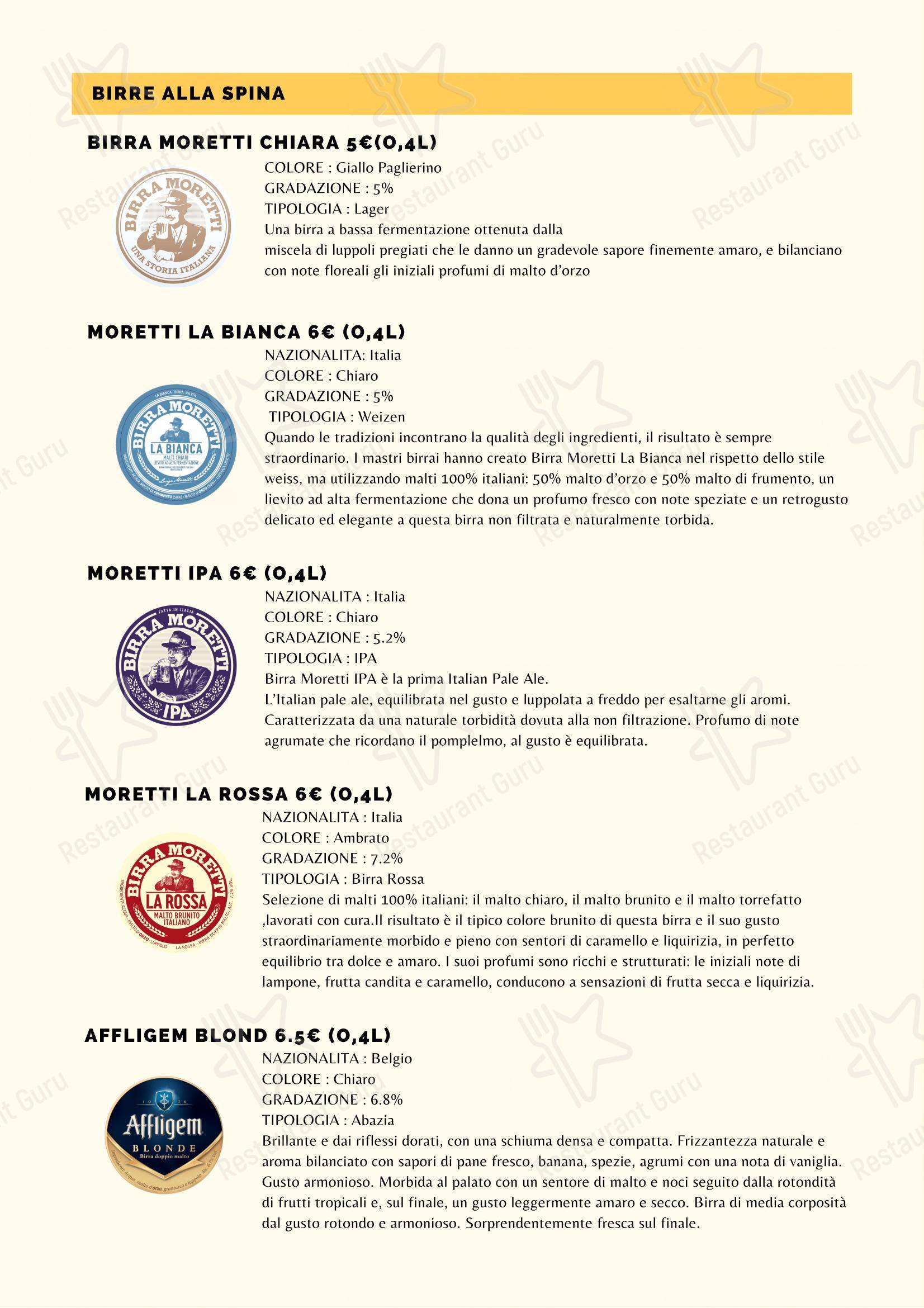 Menu per Exultate in Genova