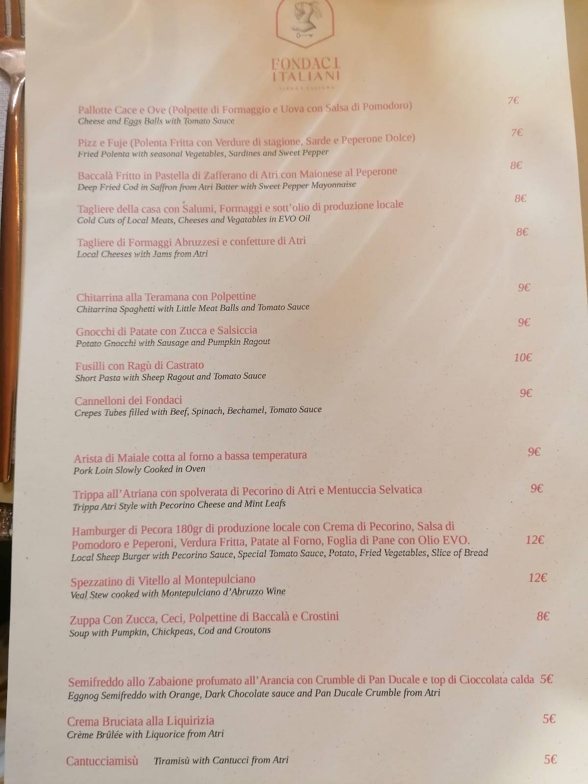 Menu di FONDACI ITALIANI 
