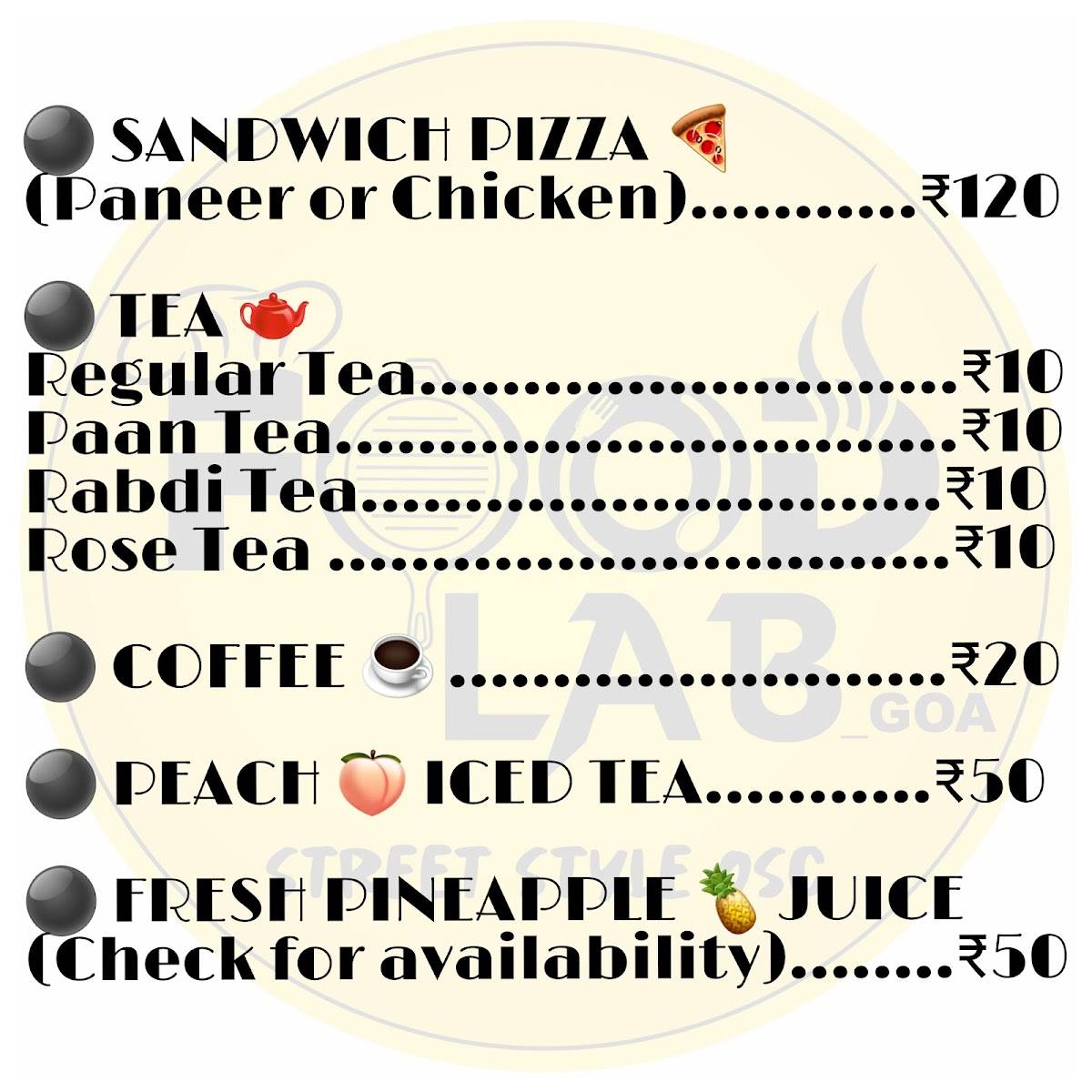 FOOD LAB GOA menu