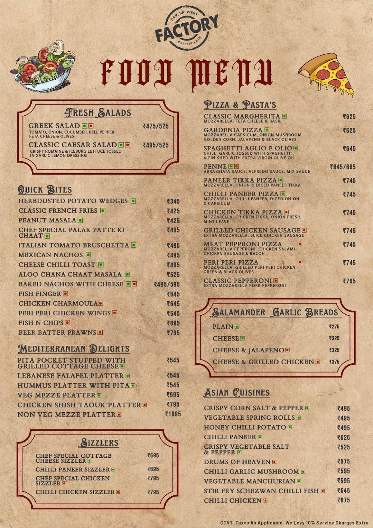 Factory by Sutra menu