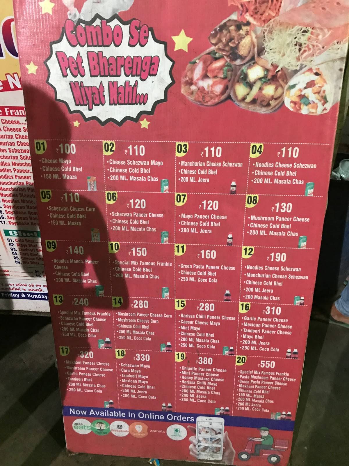 Famous frankie menu