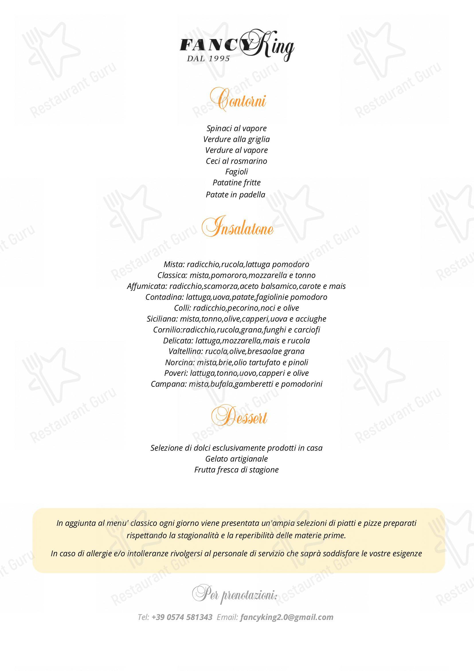 Menu per Fancy King pizzeria