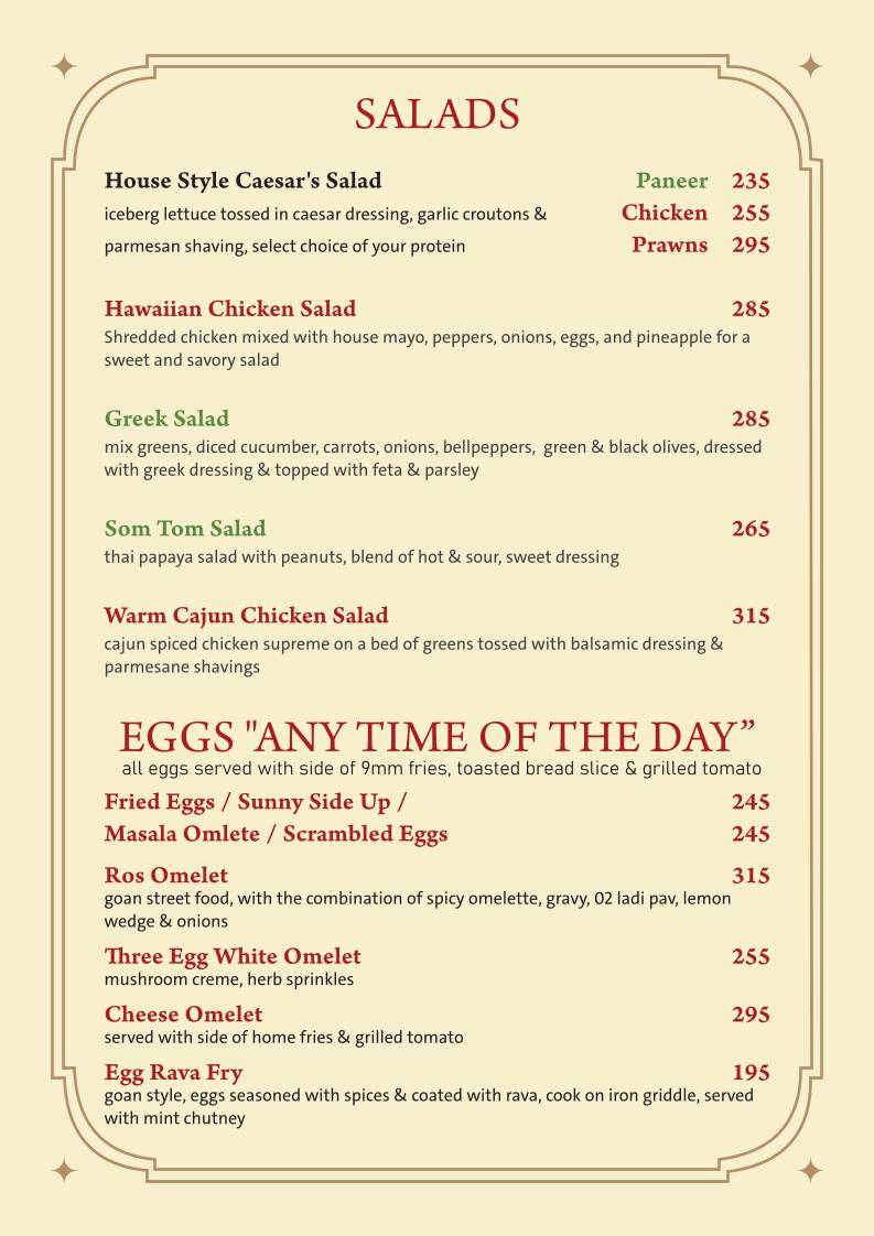 Farmhouse Garden Restaurant / Residency menu