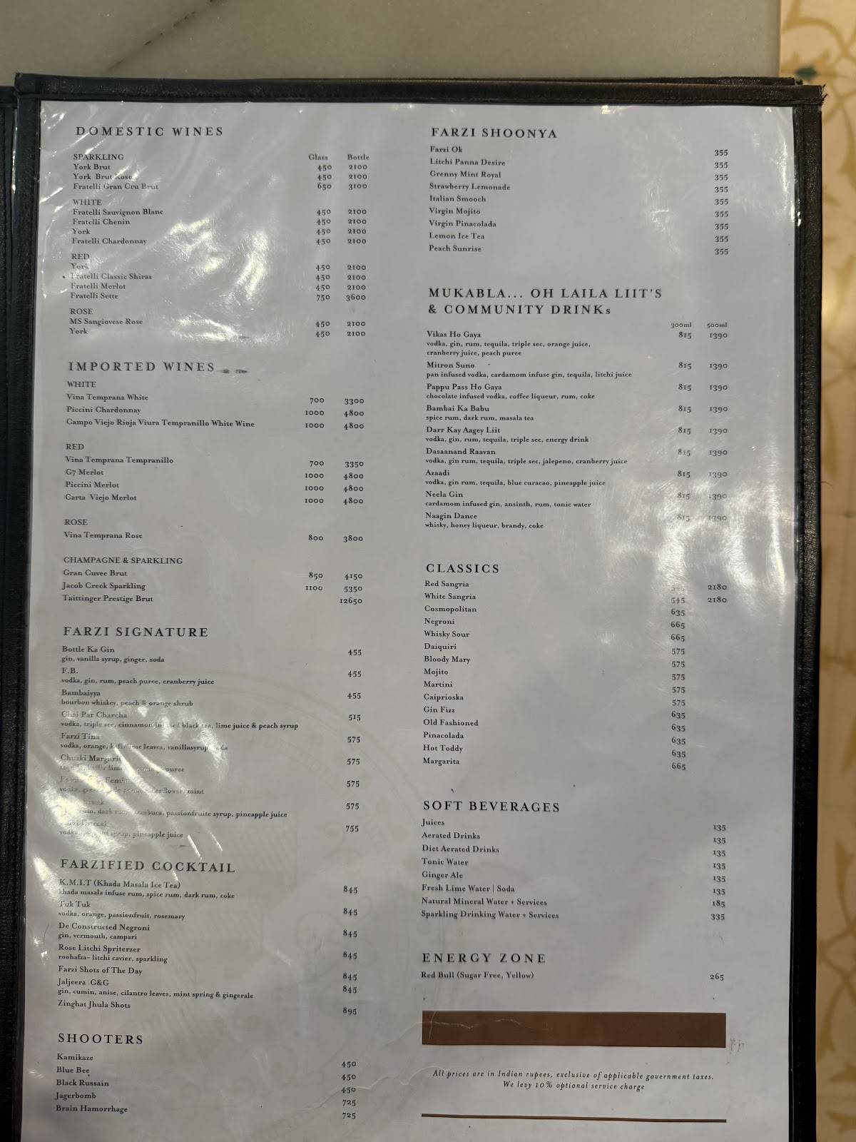 Farzi Cafe menu