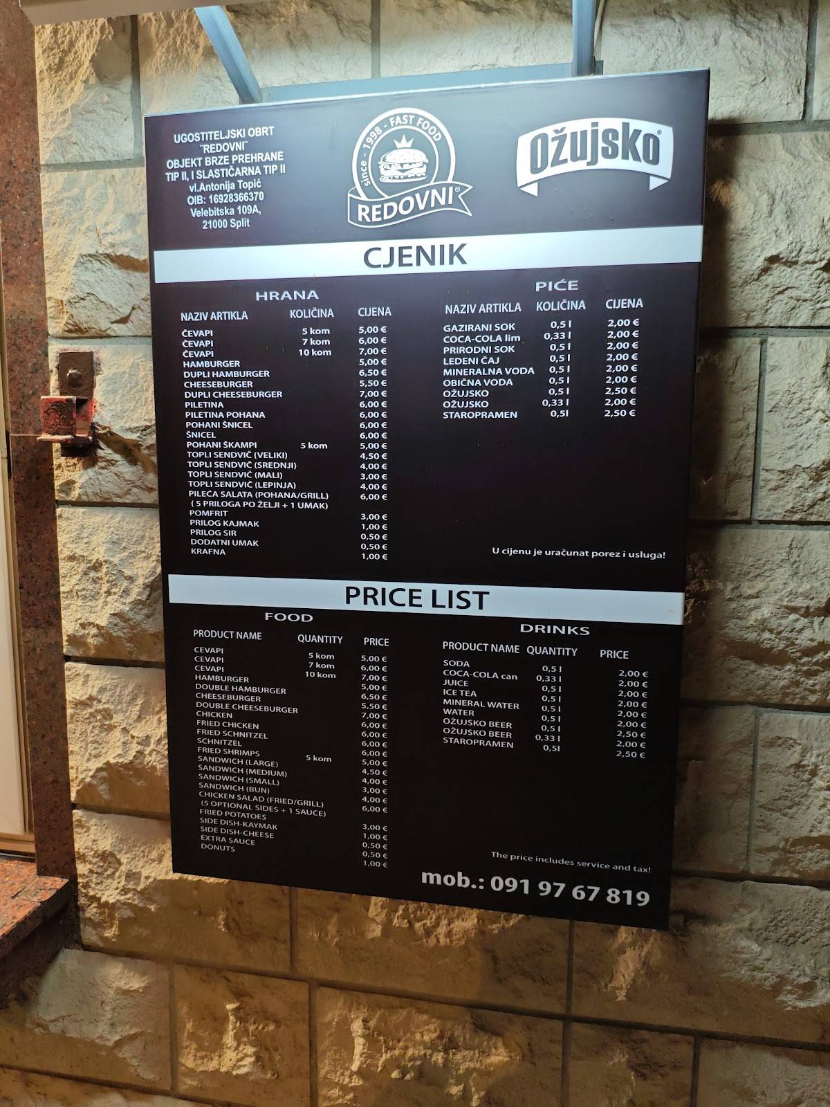 Menu di Fast Food Redovni 