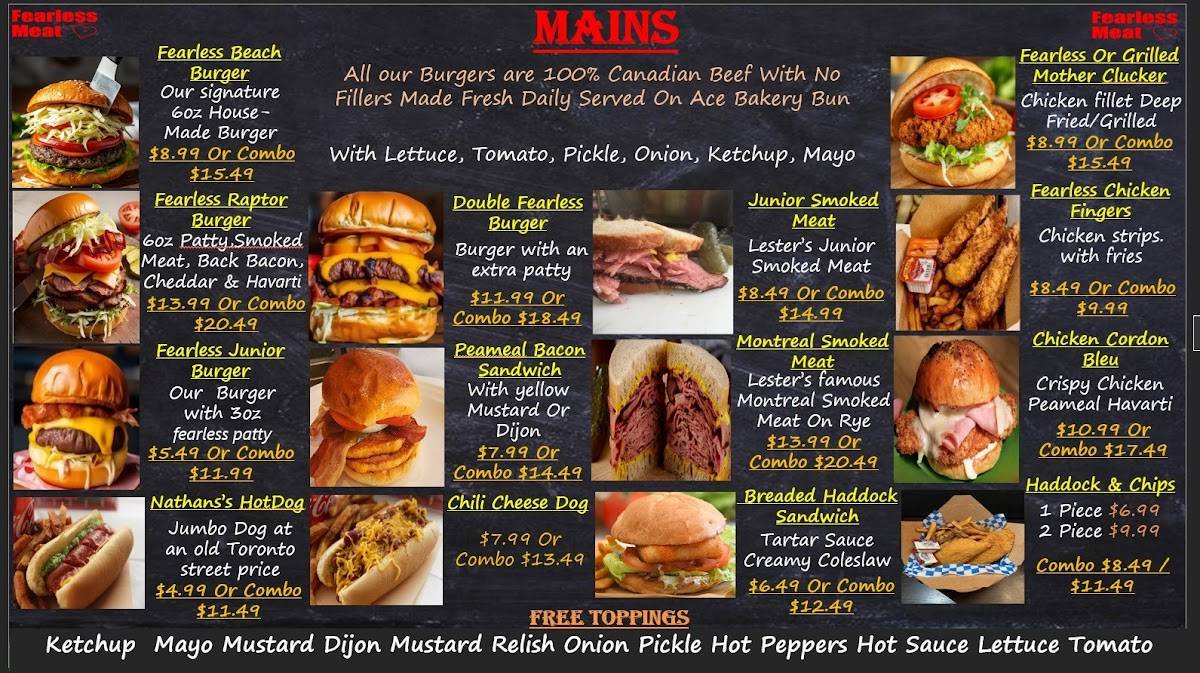 Menu de Fearless Meat