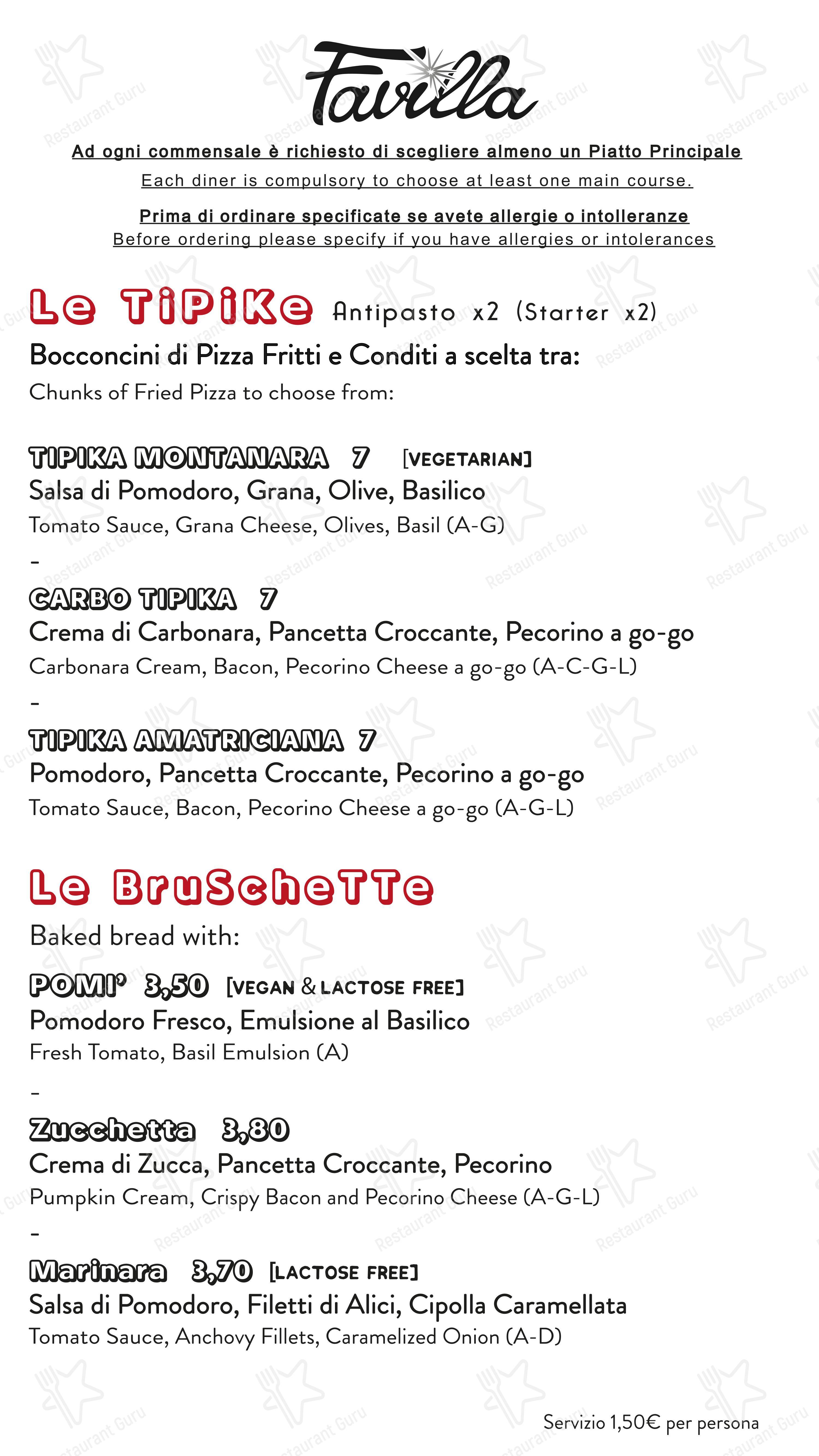 Favilla Pizzeria con Cucina Roma San Giovanni in Roma - Menu