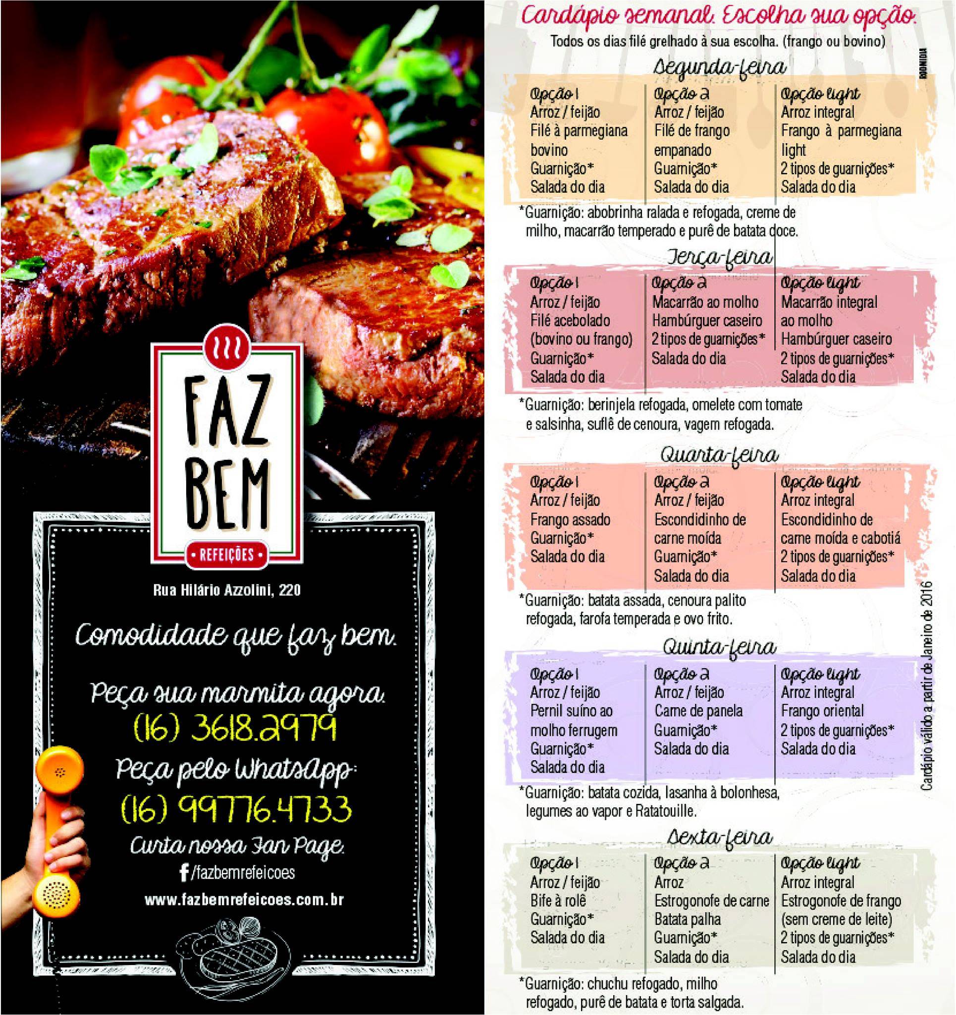 Faz Bem Refeições cardápio
