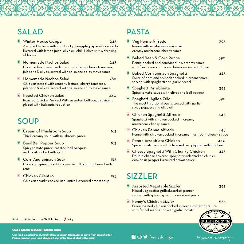Fenny's Lounge & Kitchen menu