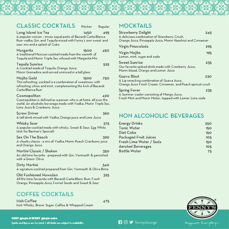 Fenny's Lounge & Kitchen menu