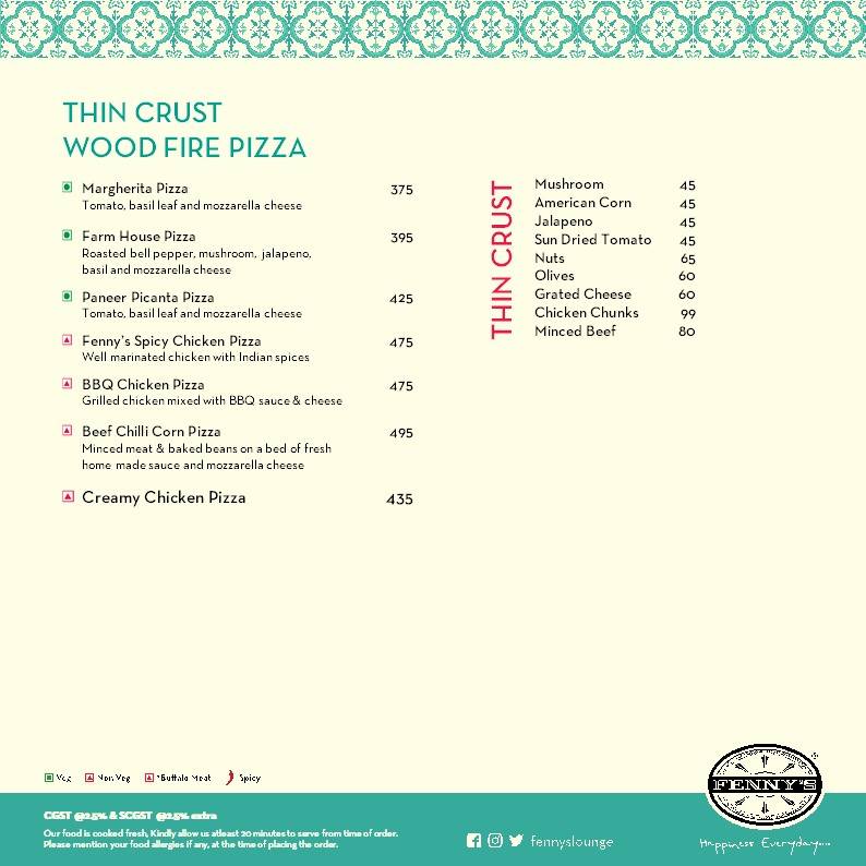 Fenny's Lounge & Kitchen menu