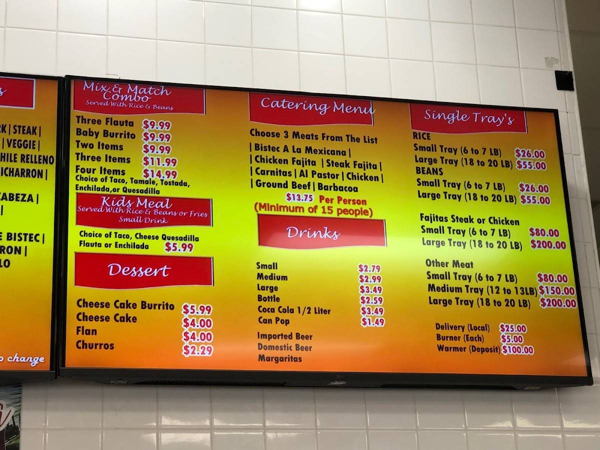 Menu at Fiesta Burrito restaurant, Naperville