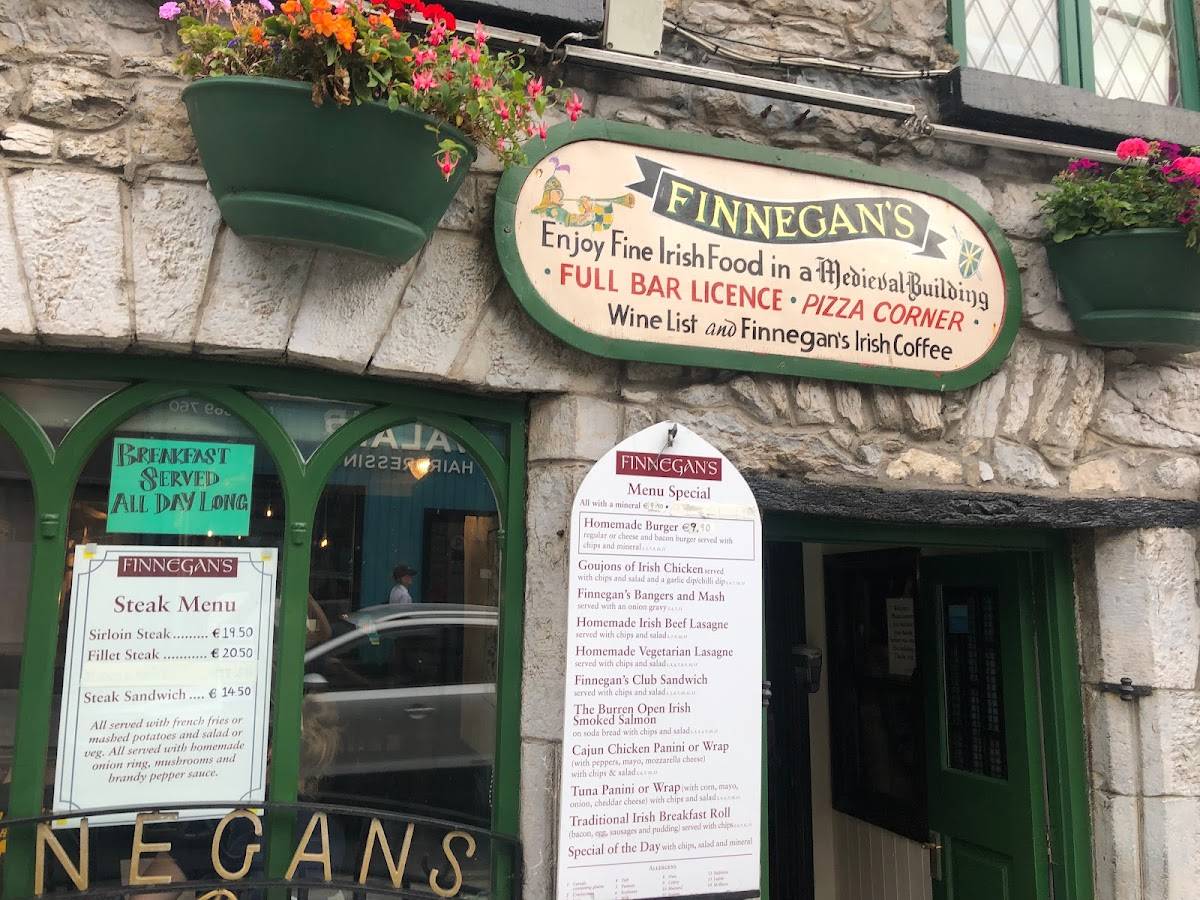 Menu at Finnegans restaurant, Galway