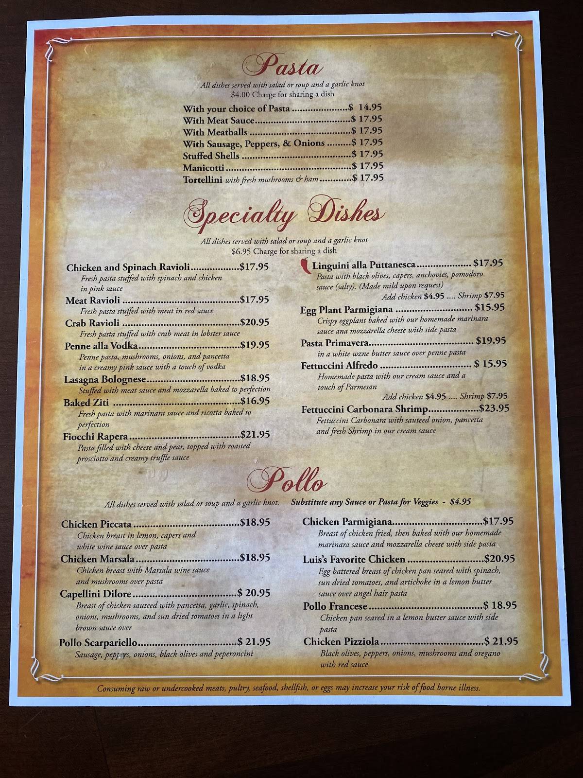 Menu at Fiore's Cafe, Ocala, S Pine Ave