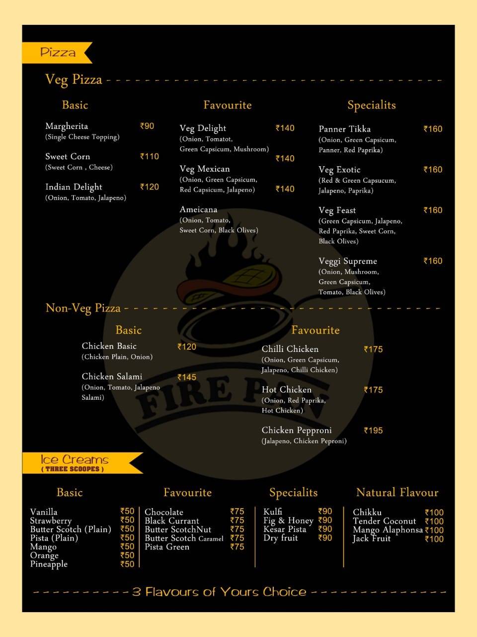 Fire pan menu