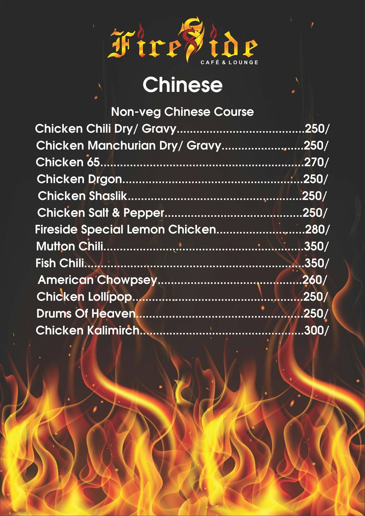 Fireside sky lounge menu