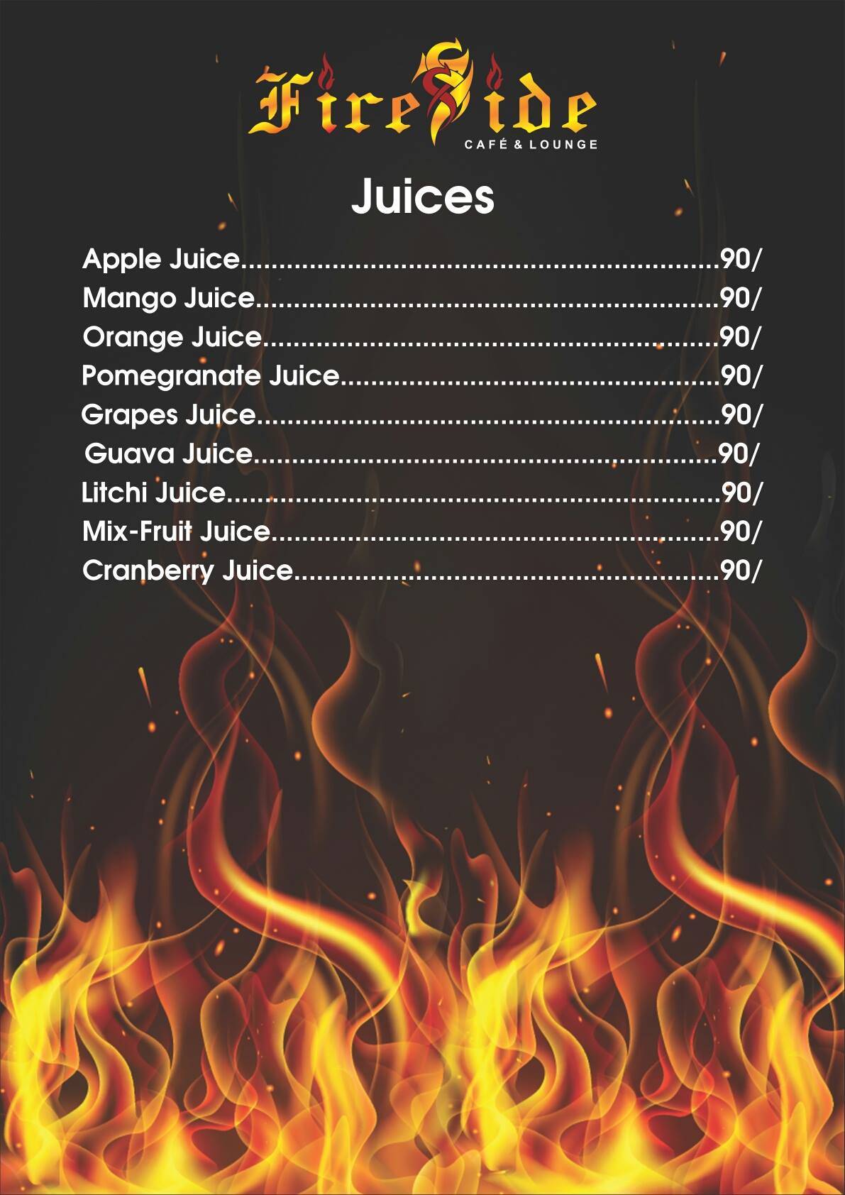 Fireside sky lounge menu