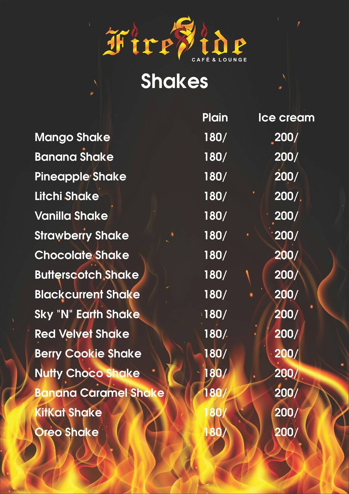 Fireside sky lounge menu
