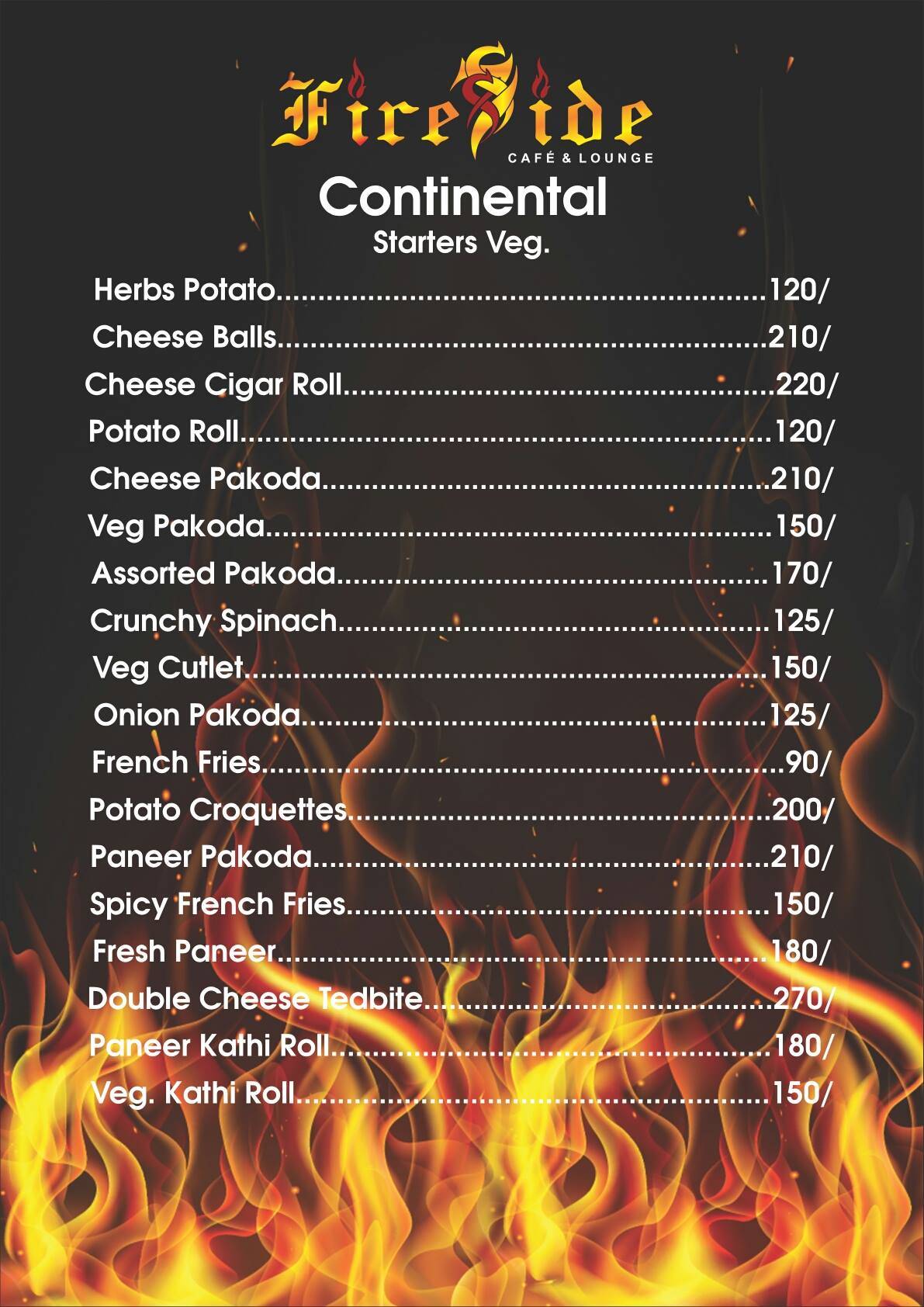 Fireside sky lounge menu