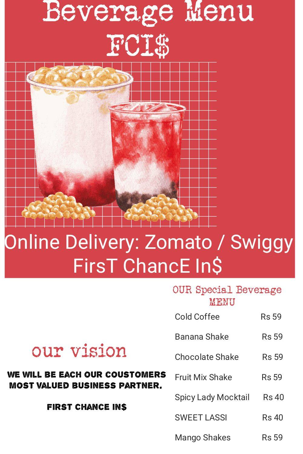 FirsT ChancE In$ menu
