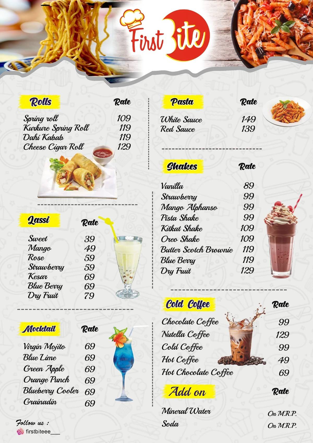 First Bite Restaurant menu