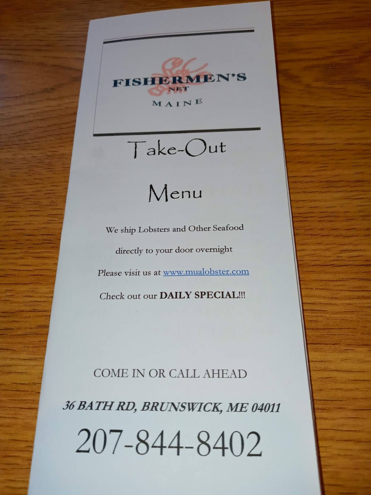 Menu at Fishermen's Net Seafood Restaurant & Market, Brunswick