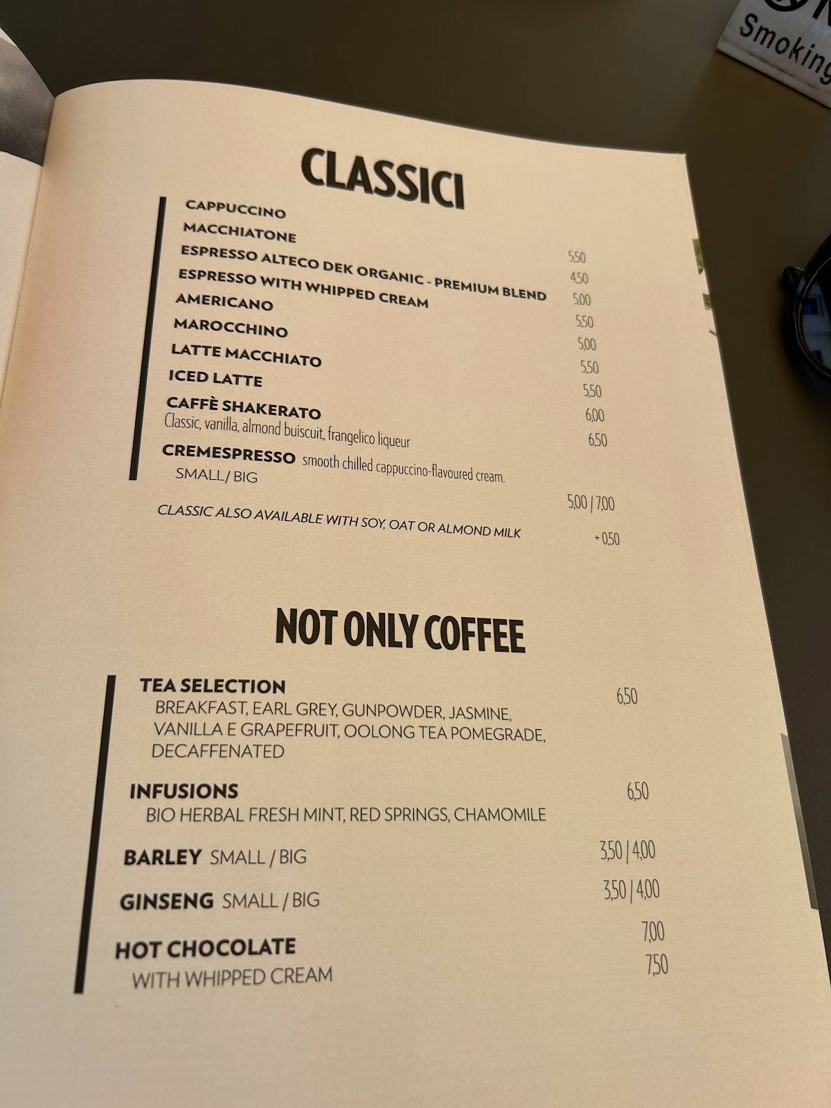 Menu di Flagship Store Lavazza - Milano 