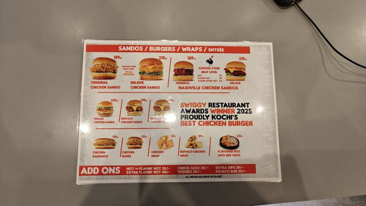 Flamin' Hot Chicken - Edappally Best Chicken Burgers in Kochi menu