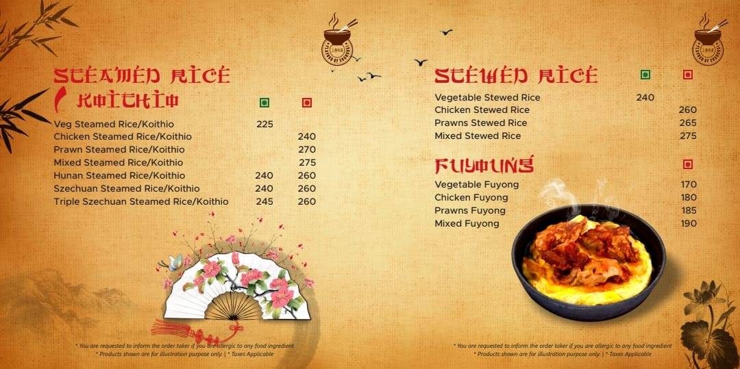 Flavour Of Shanghai menu