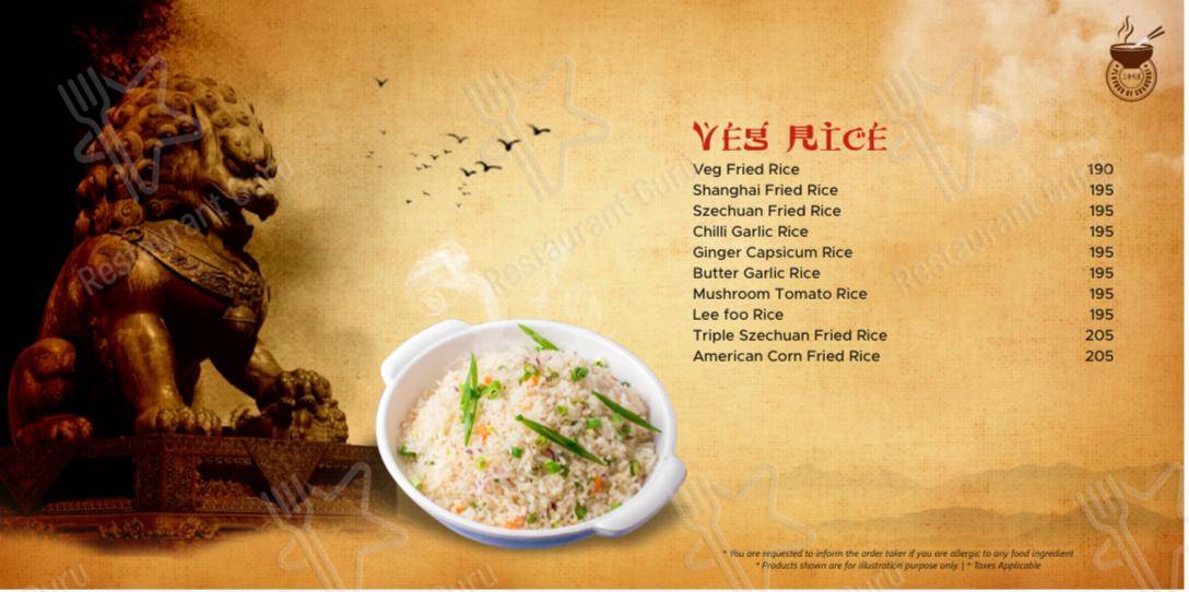 Menu for the Flavour Of Shanghai restaurant