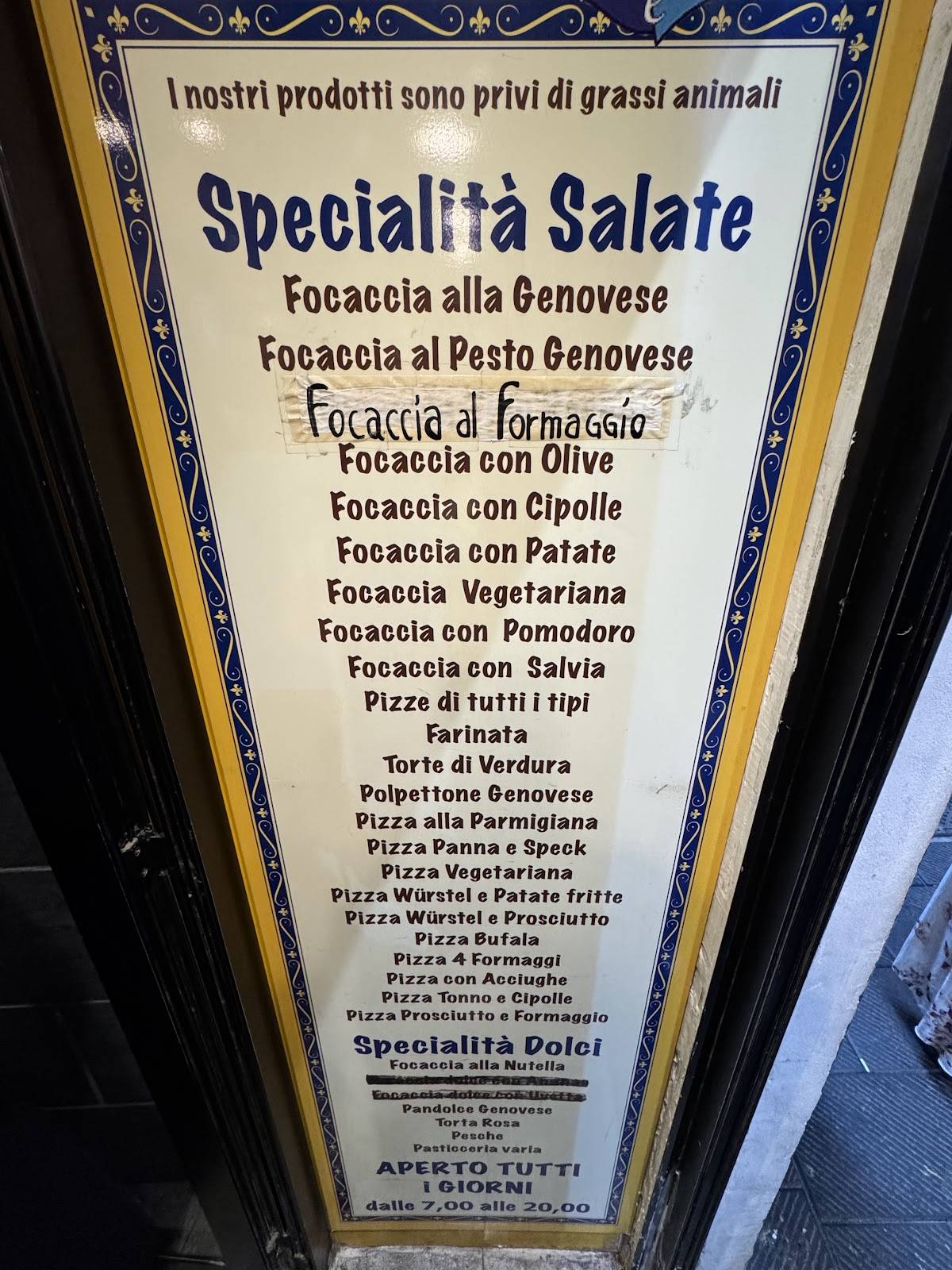 Menu di Focaccia e Dintorni 