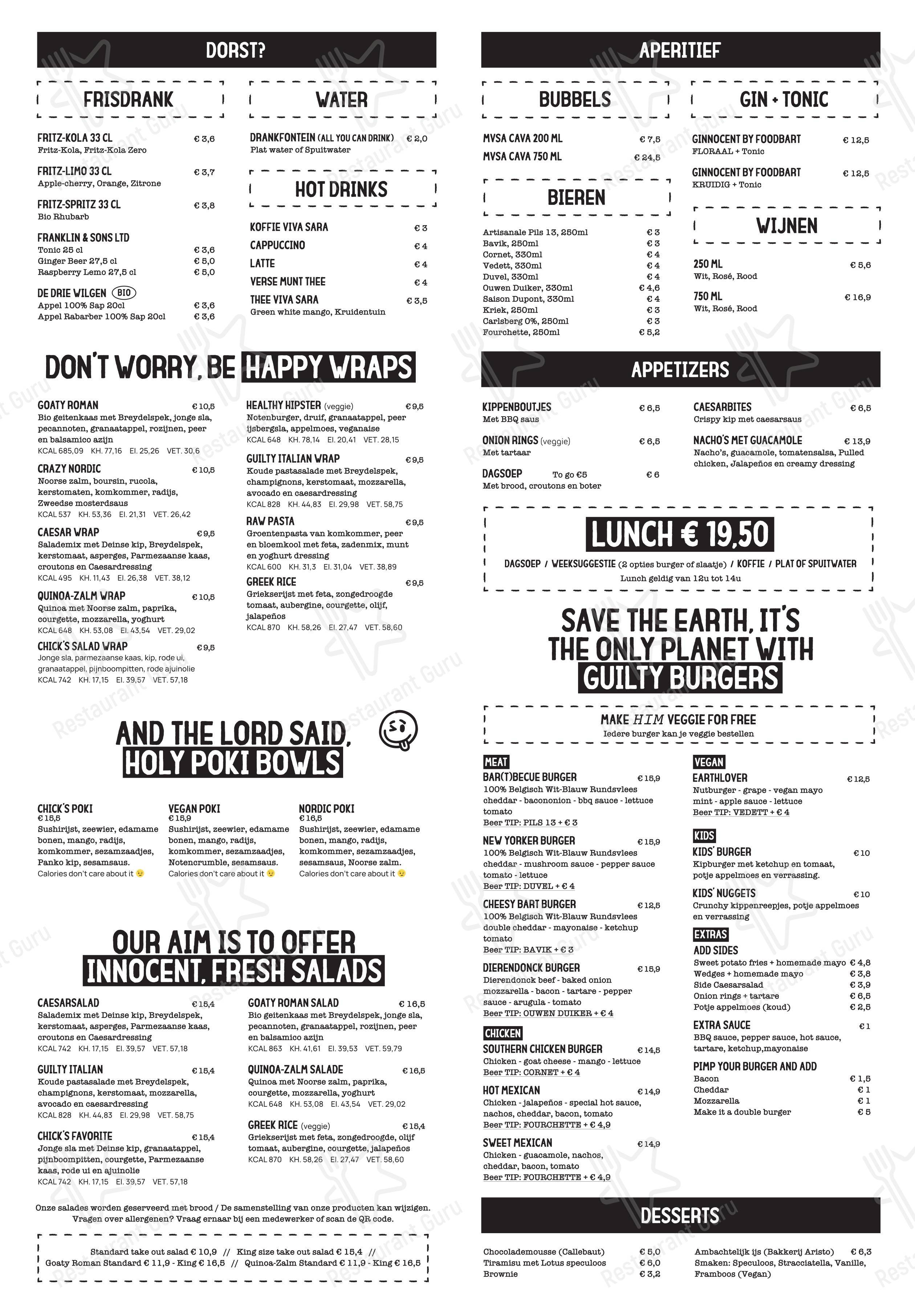 Menu pour Foodbart - Menu