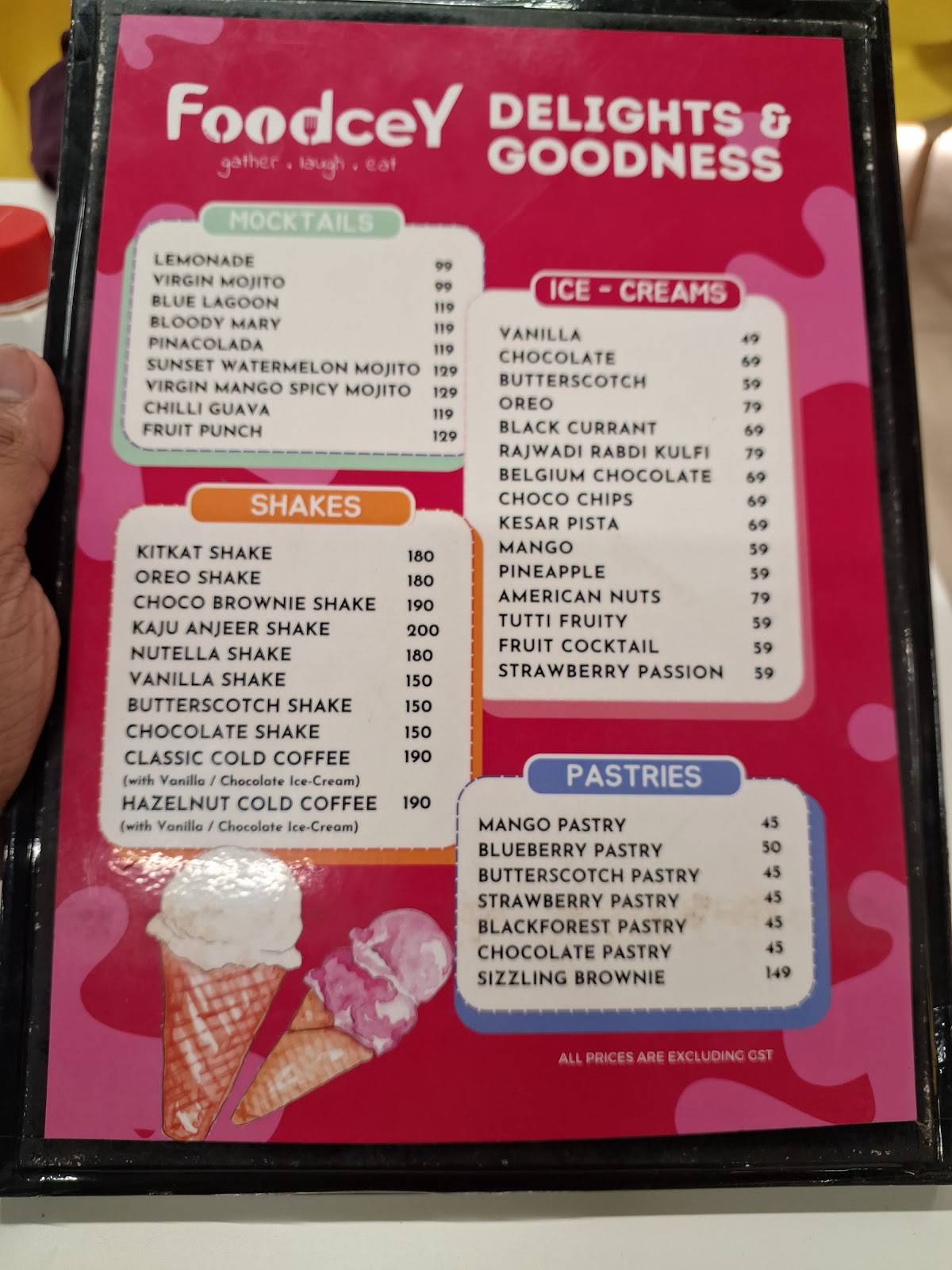 FoodceY menu
