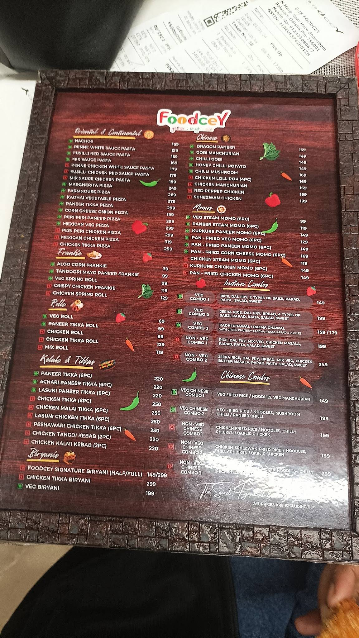 FoodceY menu