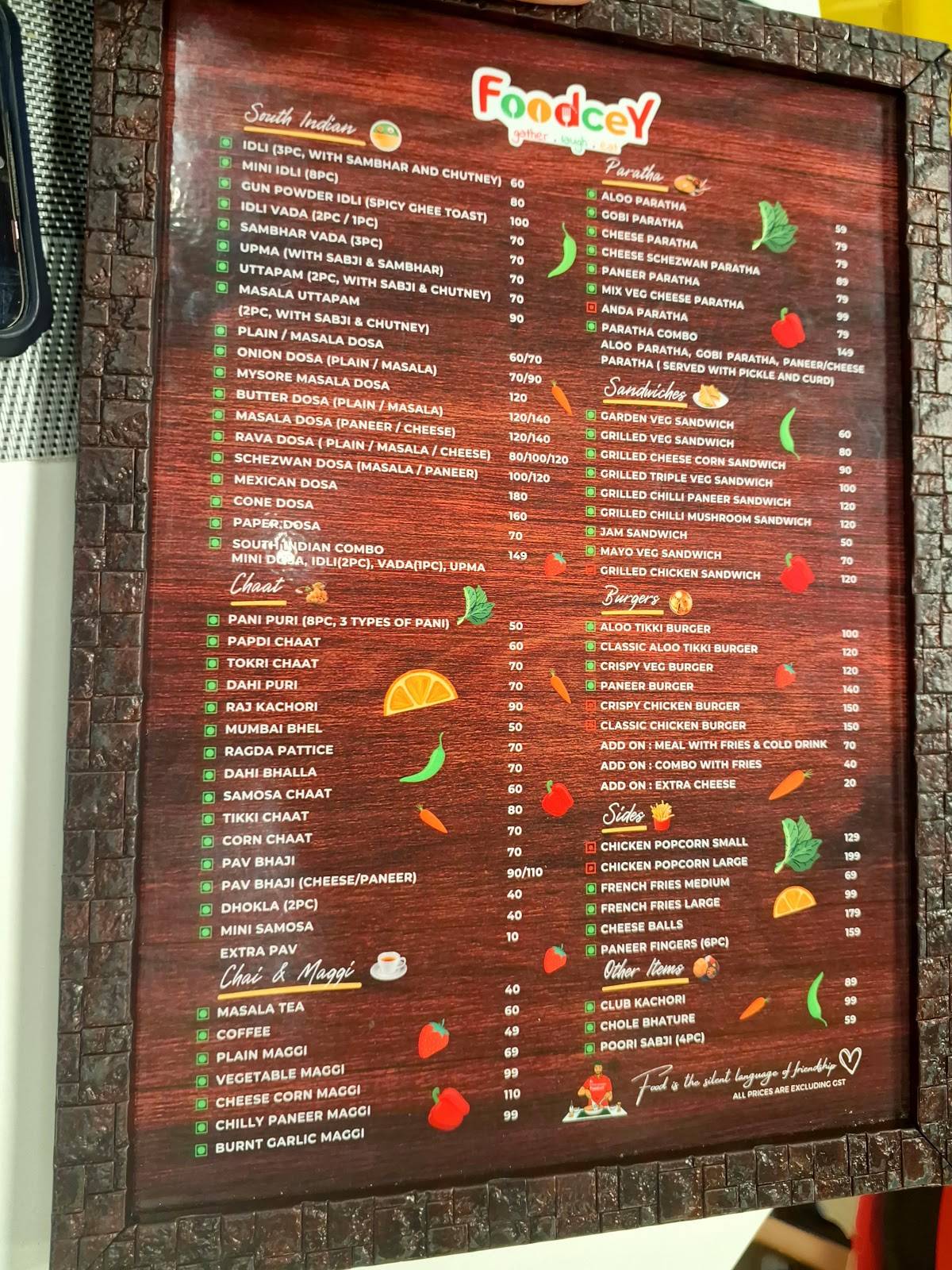 FoodceY menu