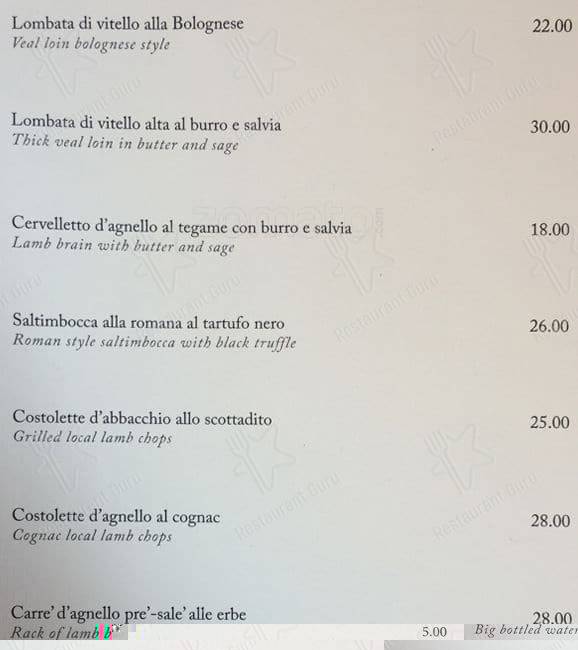 Menu di Ristorante Fortunato al Pantheon 