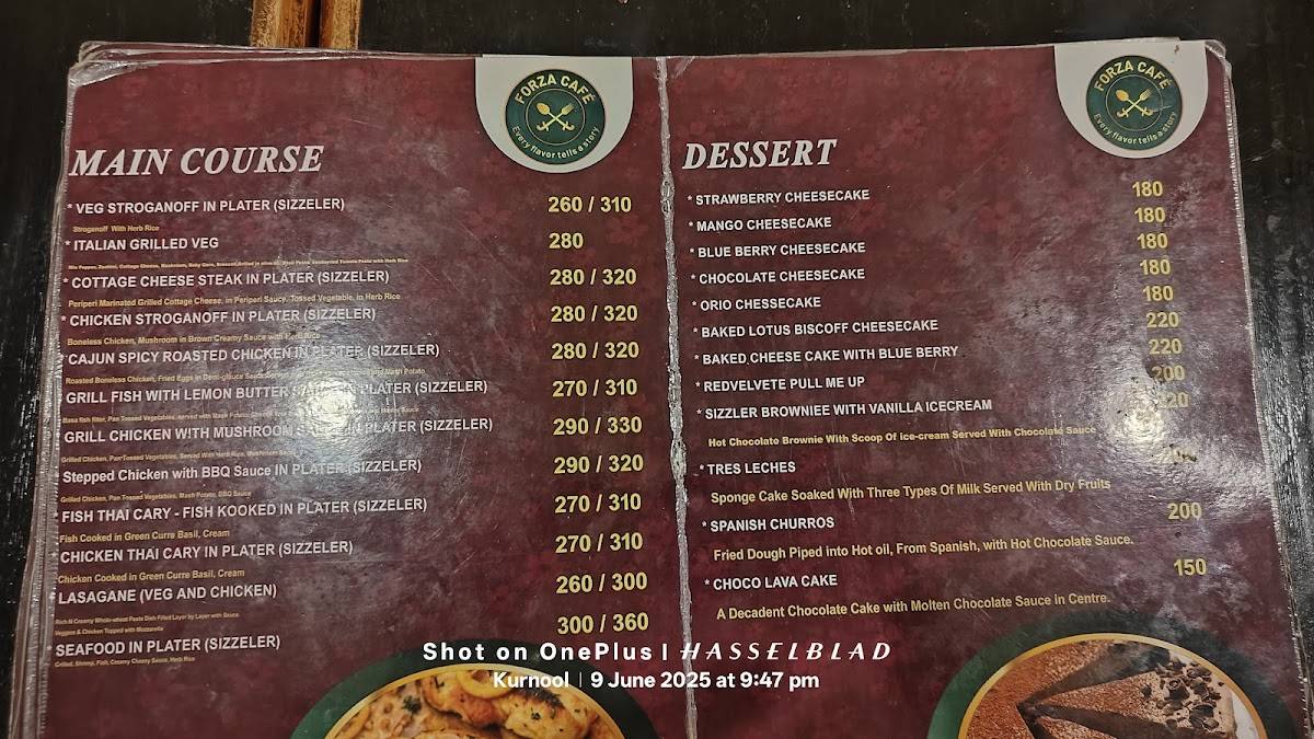 Forza Cafe menu