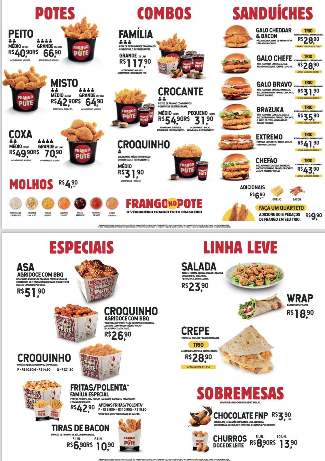 Frango no Pote cardápio