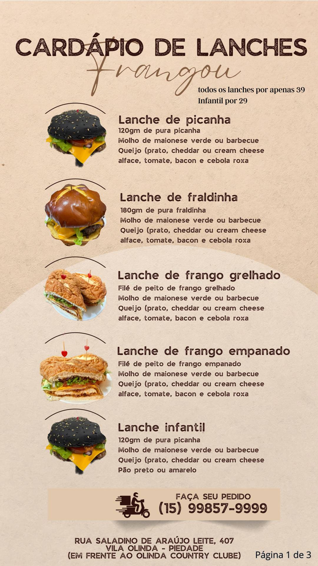 Frangou Piedade cardápio