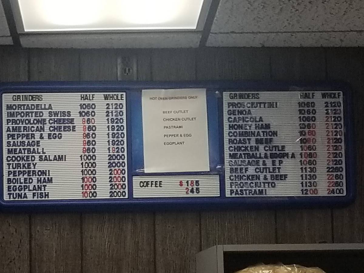 Menu at Franklin Giant Grinder Shop pizzeria, Hartford