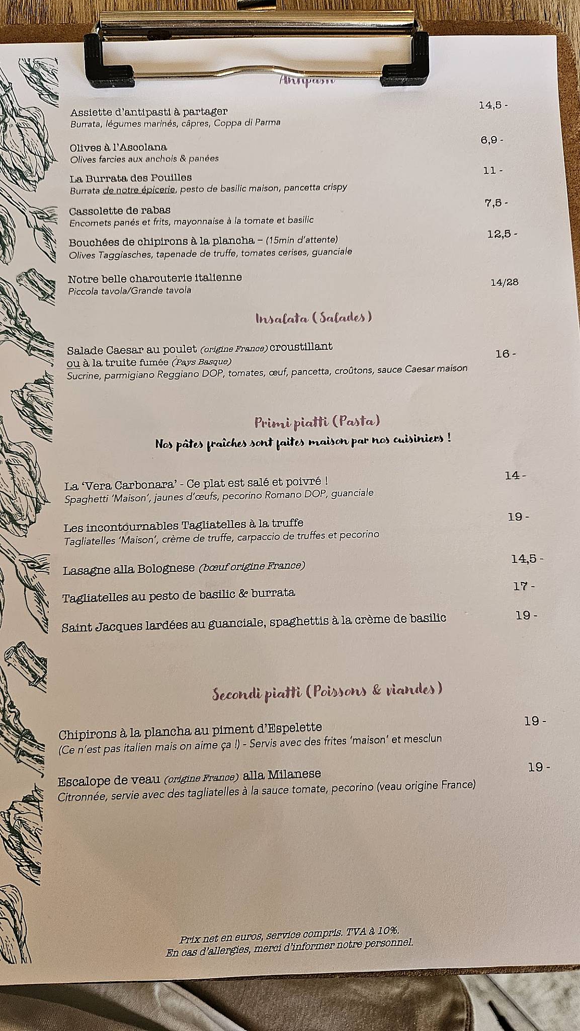Menu de Fratelli Restaurant & Pizzeria Tarnos
