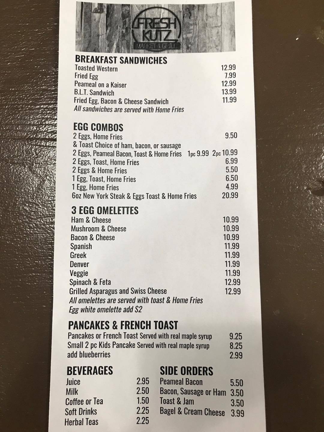 Menu at Fresh Kutz Market & Grill restaurant, Bracebridge