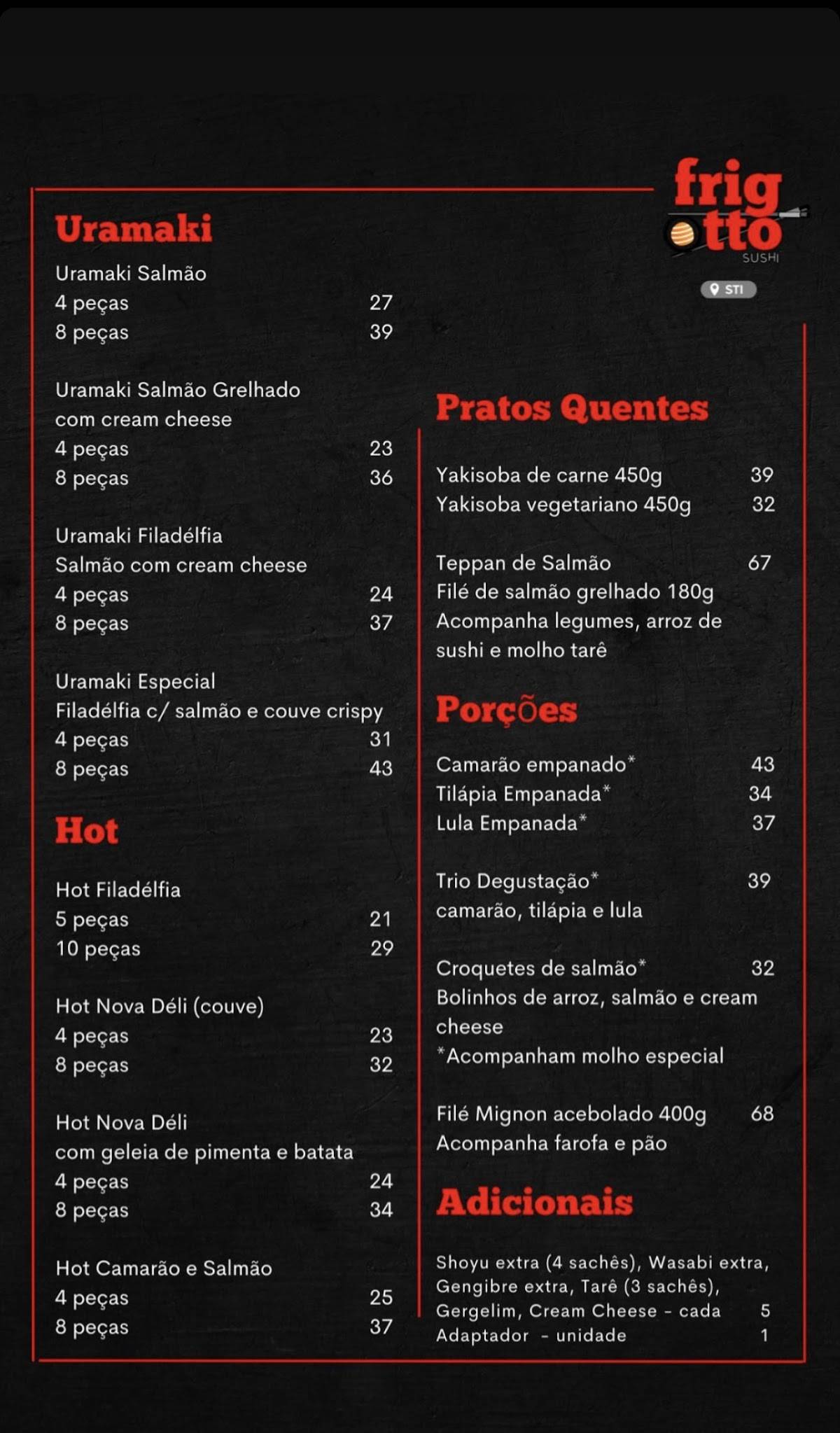 Frigotto Sushi STI cardápio