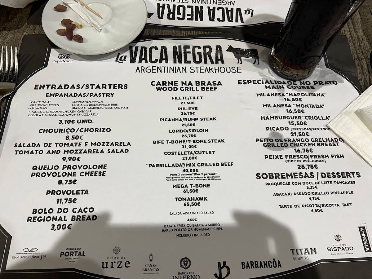vaca negra steakhouse moers speisekarte