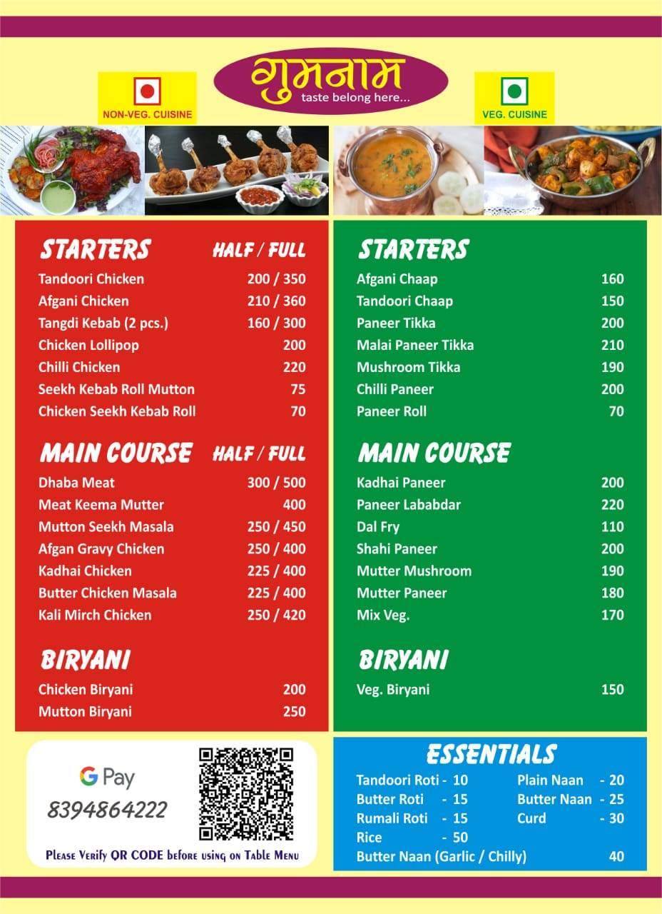 Gumnaam -Taste Belong Here menu