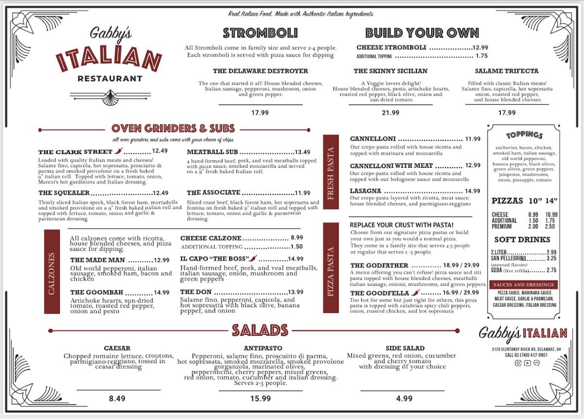 Menu at Gabby's Italian Restaurant, Delaware, Olentangy River Rd