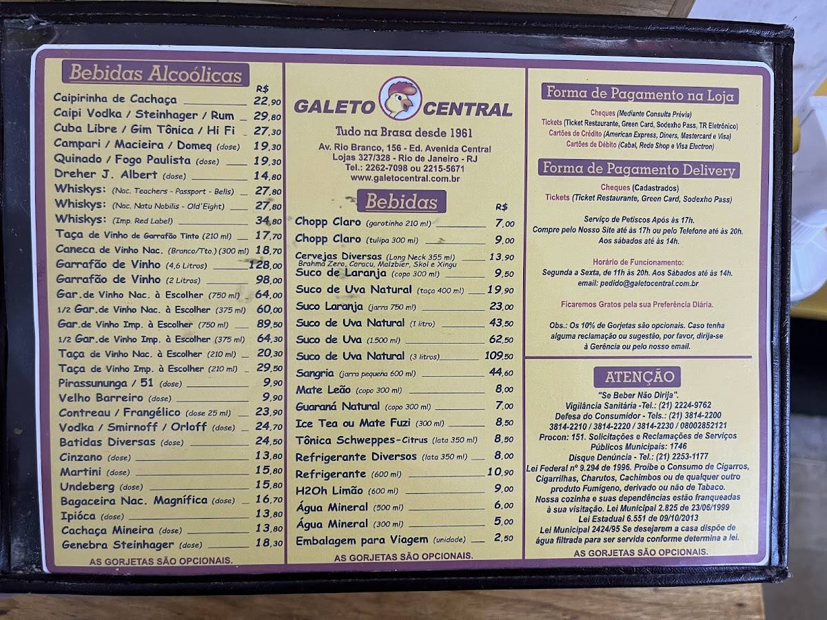 Galeto Central cardápio