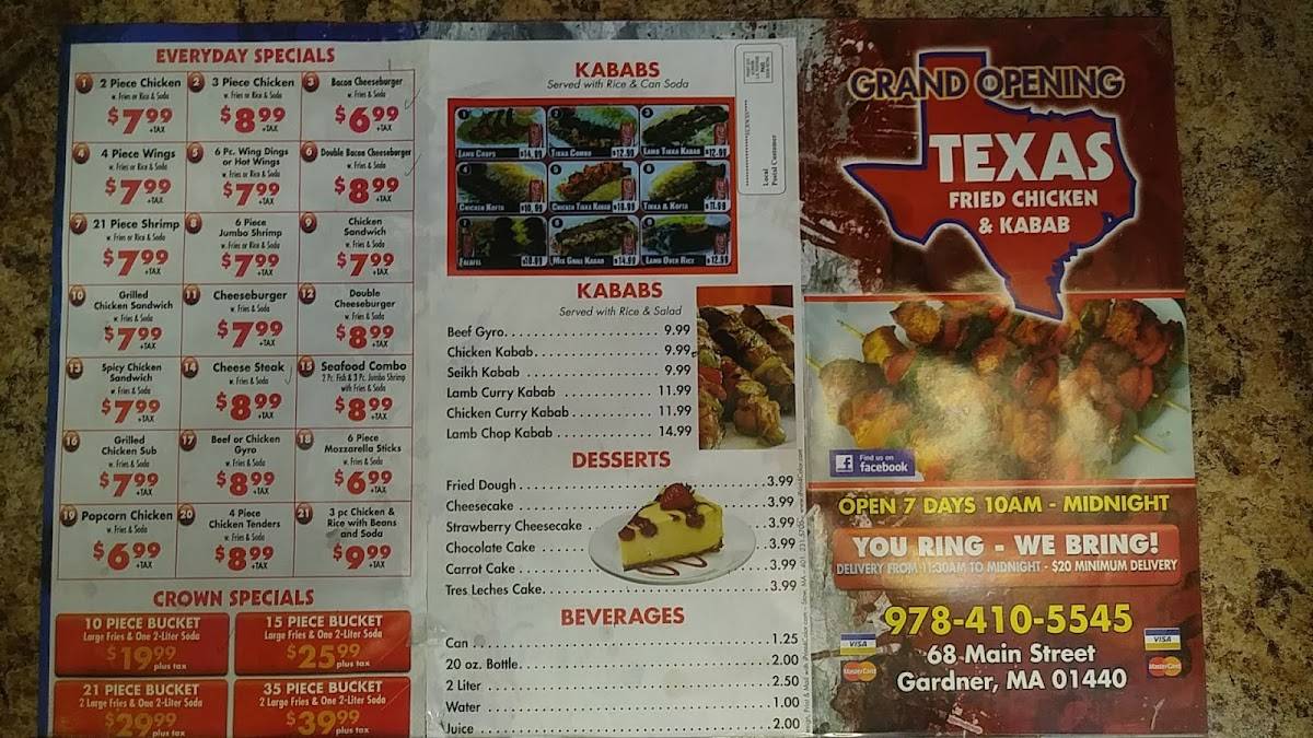 Menu at Crown Fried Chicken fast food, Gardner, 68 Main St