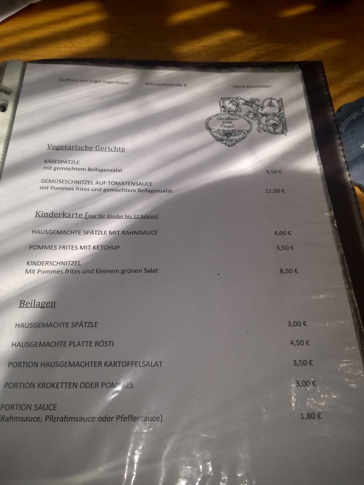 Menu de Gasthaus zum Engel Degerfelden